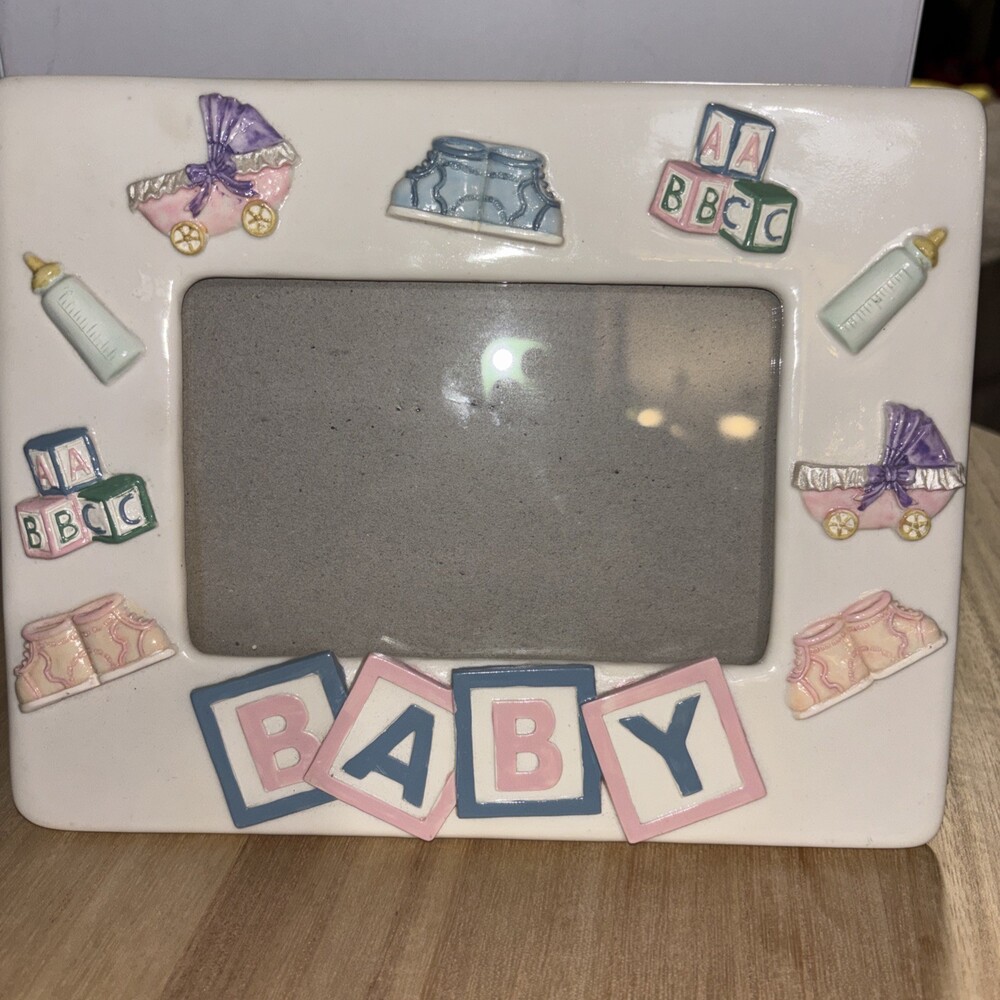 Vintage baby Picture Frame Blocks Bottle Pastels